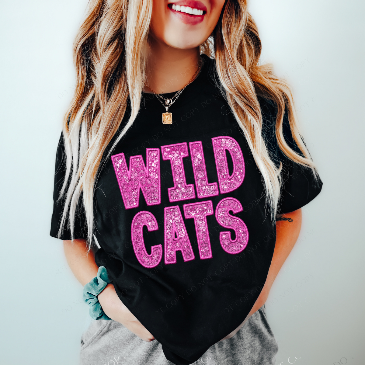 Wildcats Embroidery & Sequin in Pink Mascot Digital Design, PNG