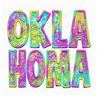 Oklahoma Faux Embroidery & Sequin in Colorful Fun Tie Dye Digital Download, PNG