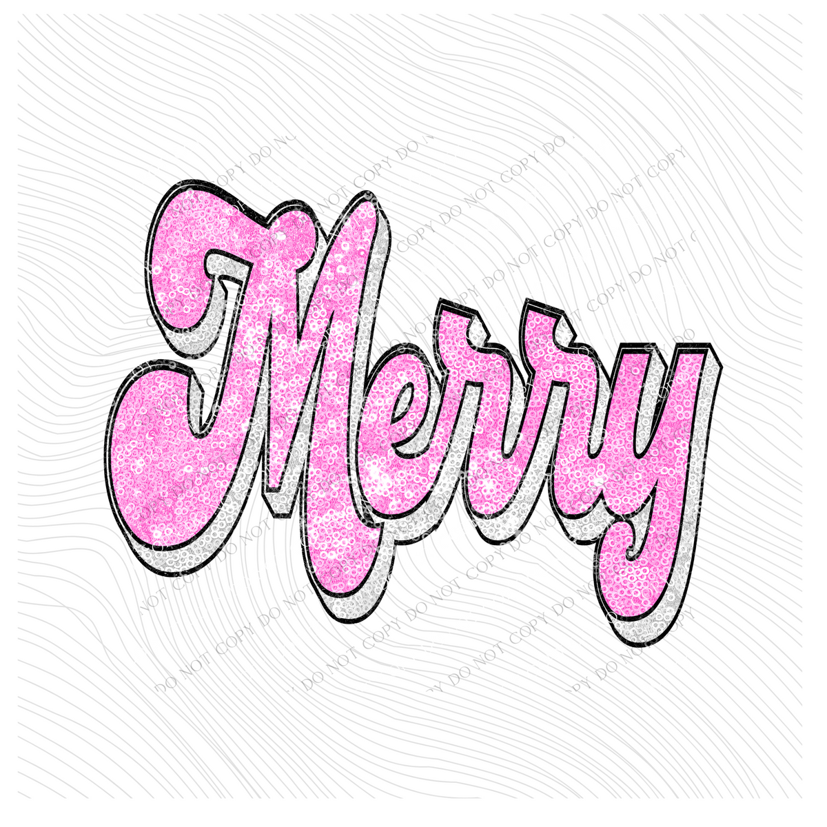 Merry Faux Sequin Retro Shadow Pink & White Christmas Digital Download, PNG