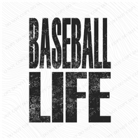 Baseball Life Faded Distressed Black Digital Design, PNG
