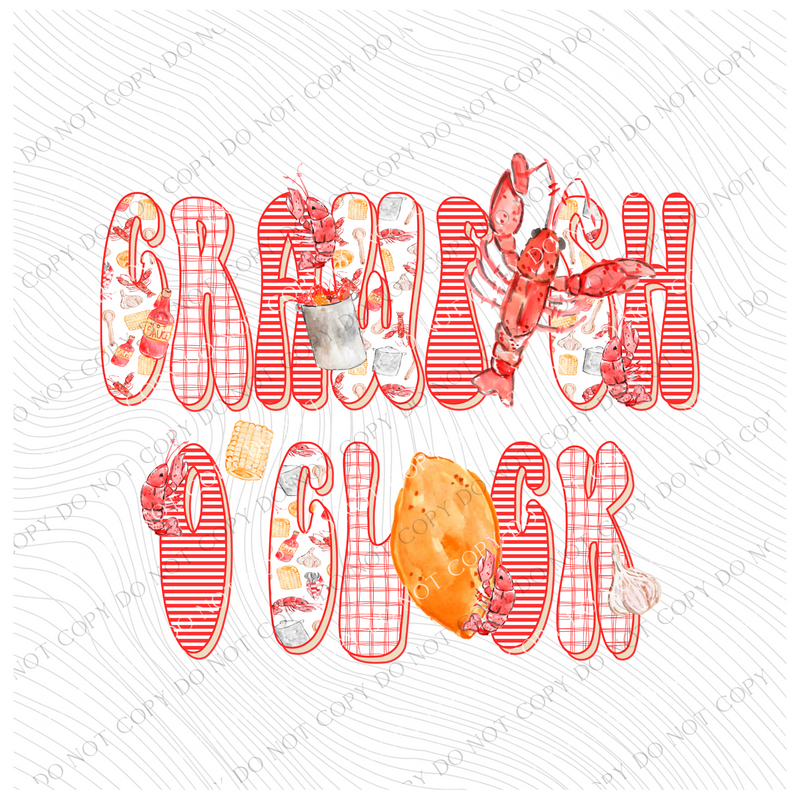 Crawfish O'Clock Crawfish Boil Patterns Digital Design, PNG
