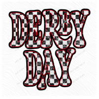 Derby Day Vintage Shadow Outline in Faux Sequin Checkers in White, Red and Black Digital Design, PNG Only