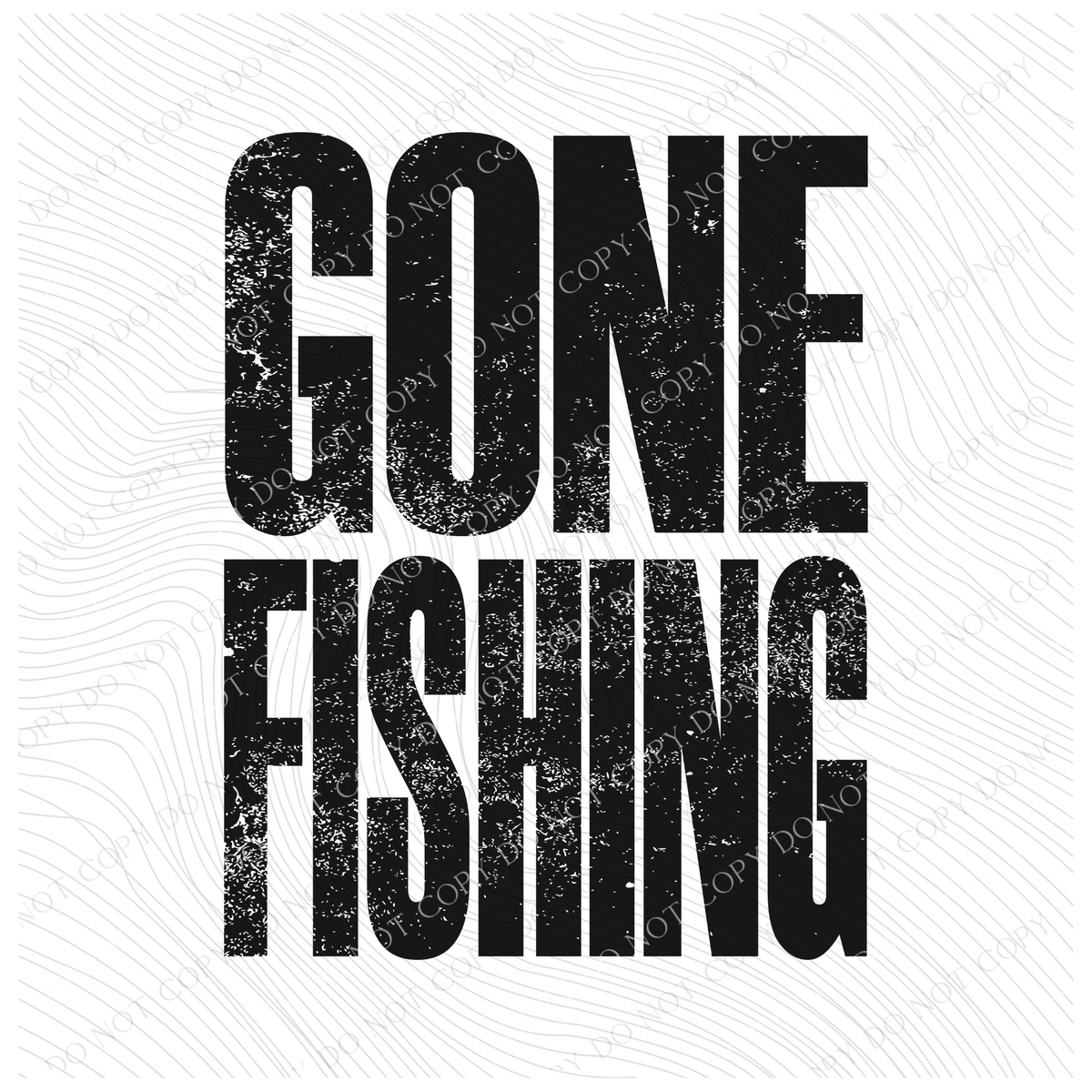 Gone Fishing Faded Distressed Black Digital Design, PNG