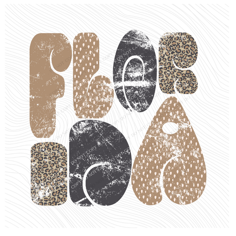 Florida Chubby Retro Distressed Leopard print in tones of Tans & Faded Black Digital Design, PNG