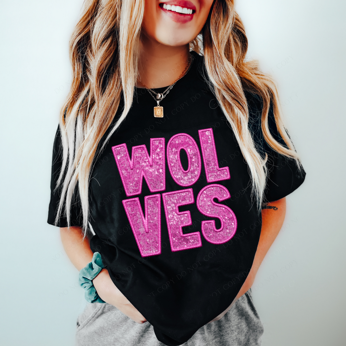 Wolves Embroidery & Sequin in Pink Mascot Digital Design, PNG