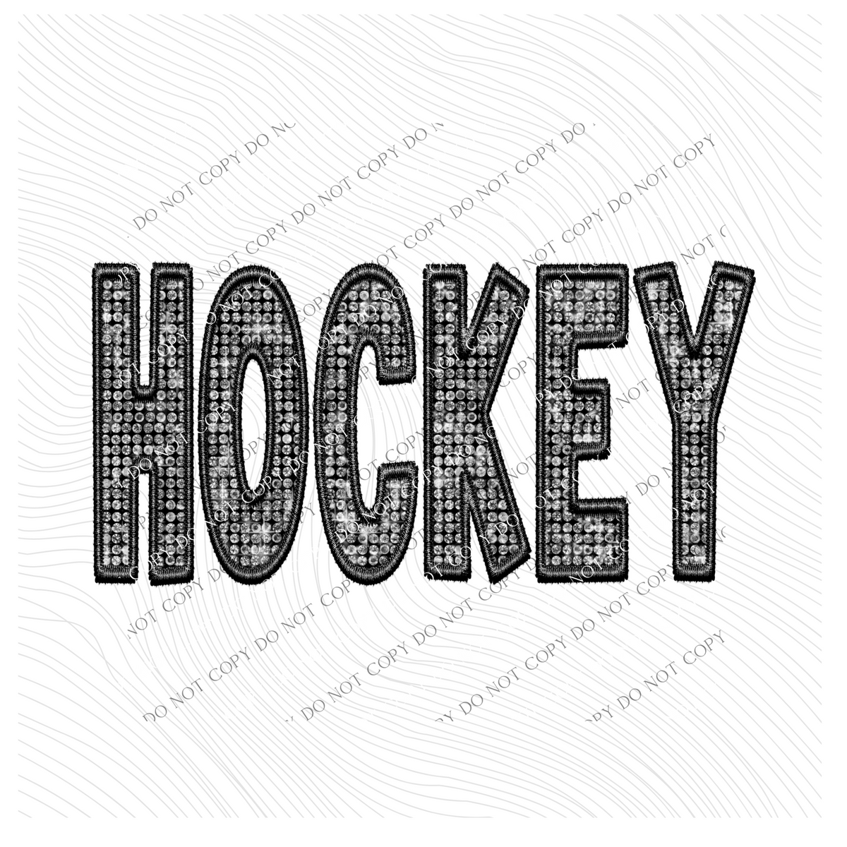 Hockey Faux Embroidery Diamonds Bling in Black Digital Design, PNG