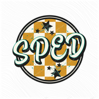 SPED Mustard Checkered Circle with Stars School Digital Design, PNG