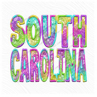 South Carolina Faux Embroidery & Sequin in Colorful Fun Tie Dye Digital Download, PNG