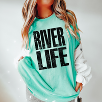 River Life Faded Distressed Black Digital Design, PNG