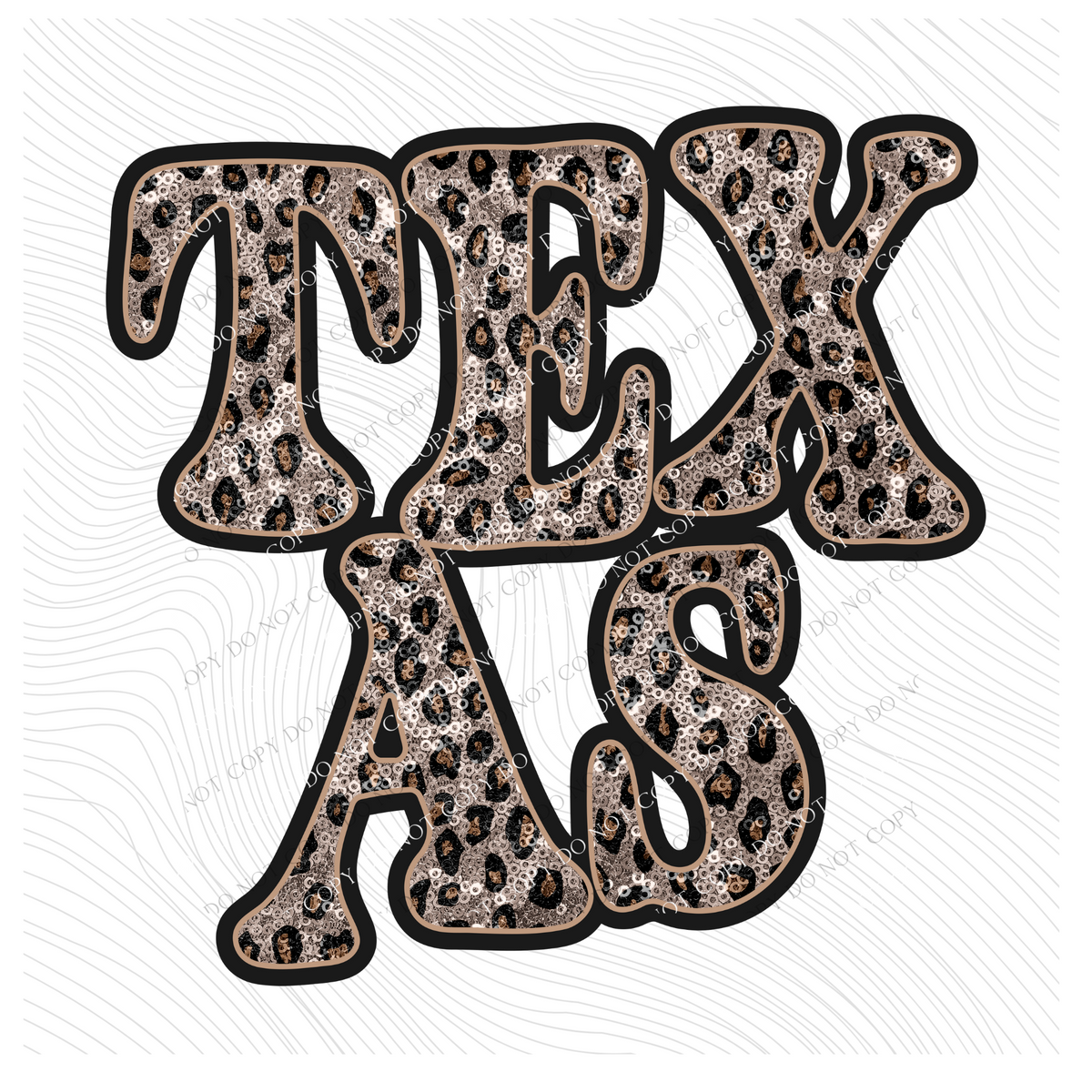 Texas Vintage Shadow Outline in Faux Sequin Leopard Digital Design, PNG Only