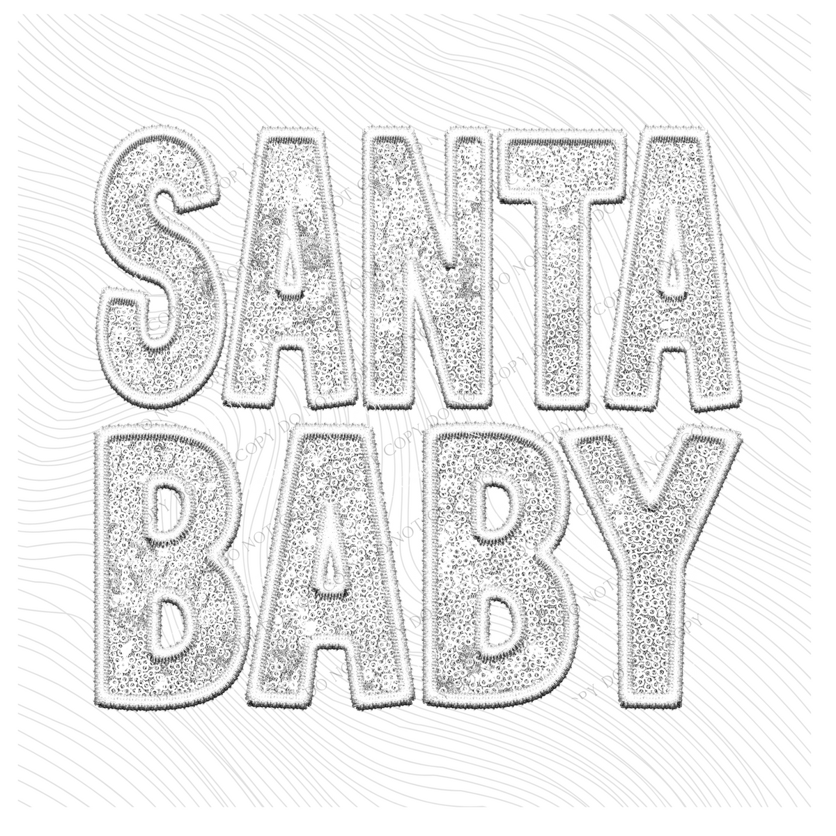 Santa Baby Faux Embroidery Sequin White Christmas Digital Download, PNG
