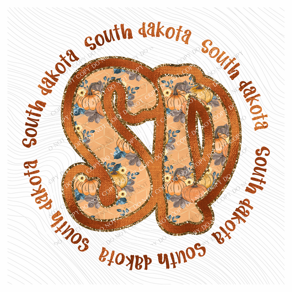 SD South Dakota Glitter Foil Pumpkins Circle Fall Digial Design, PNG