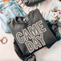 Game Day Leopard Embroidery & Script in White and Leopard Digital Design, PNG