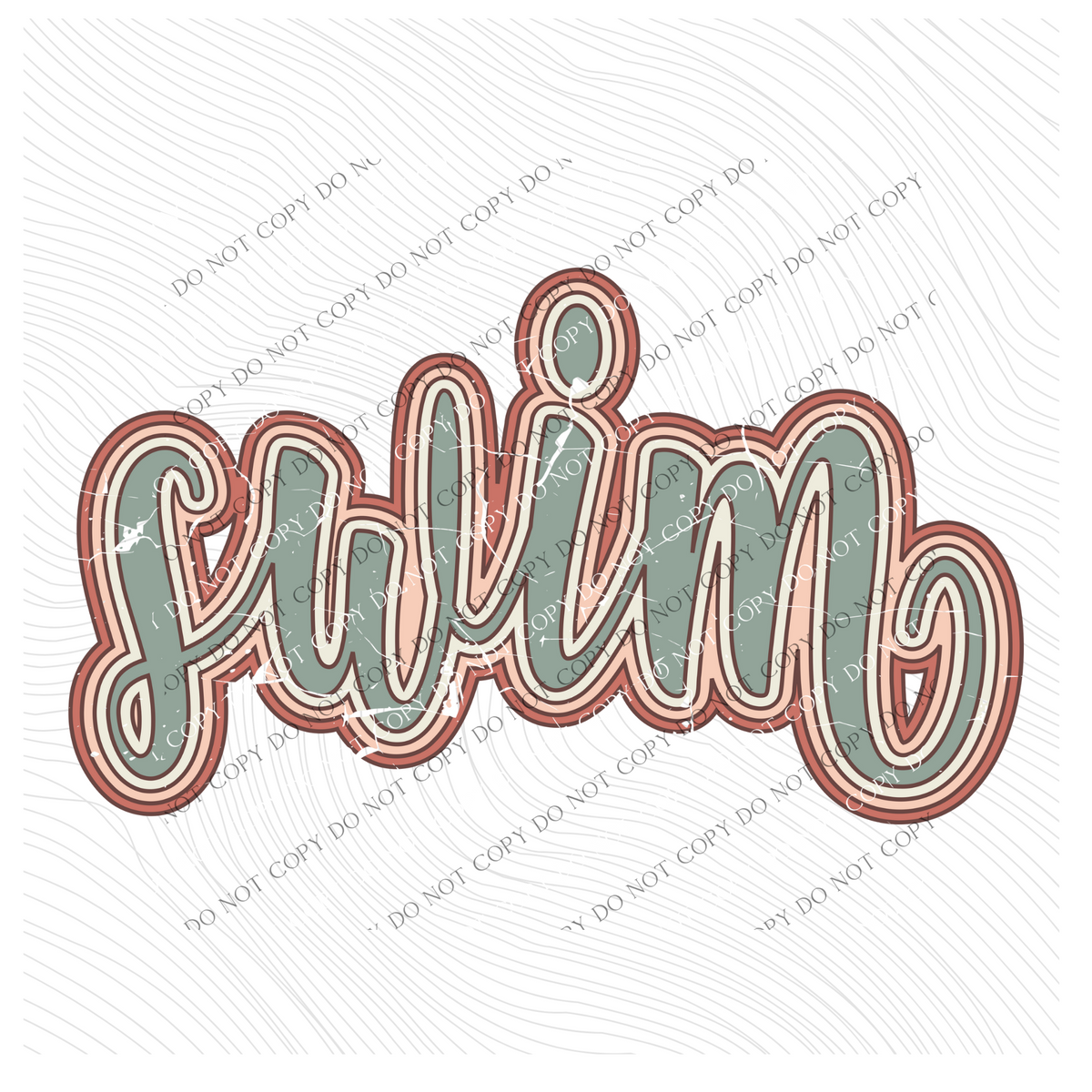 Swim Boho Scroll Stacked Distressed in Muted Boho Colors Digital Design, PNG Only