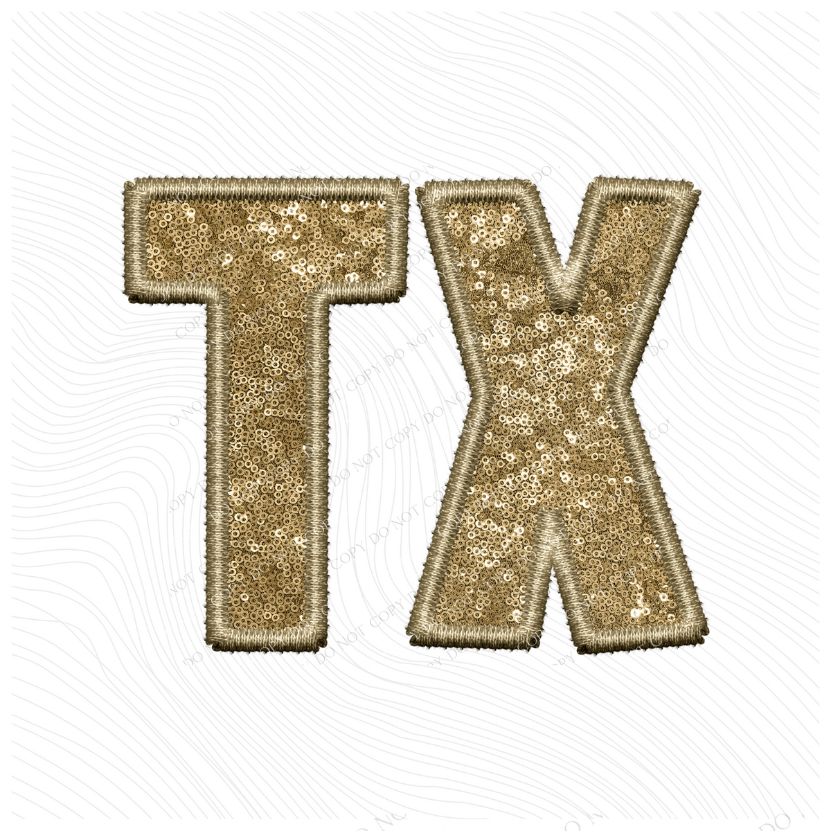 TX Texas Embroidery Sequin Digital Design in Gold, PNG