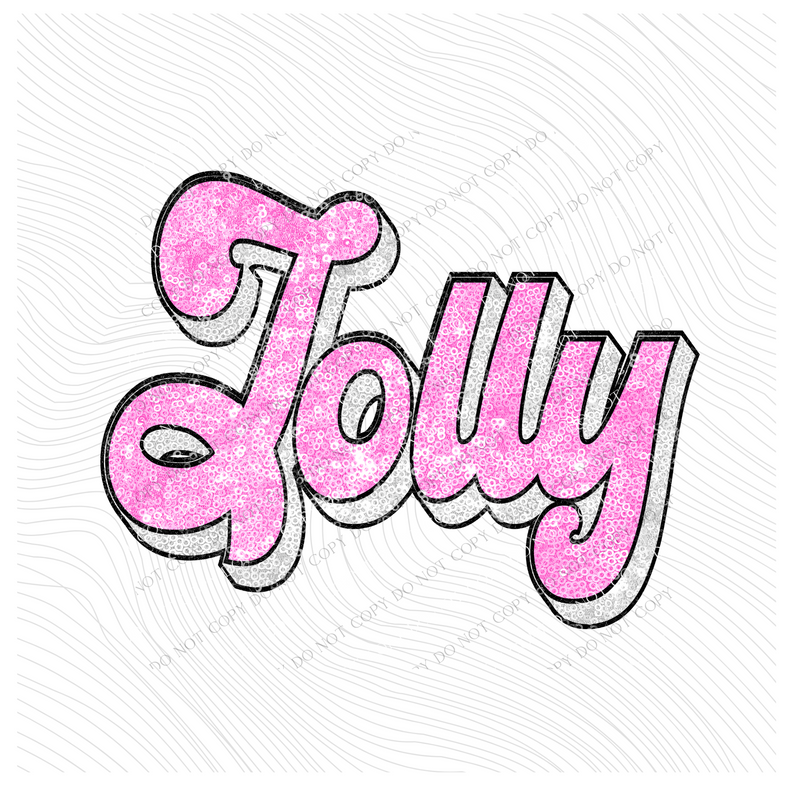 Jolly Faux Sequin Retro Shadow Pink & White Christmas Digital Download, PNG
