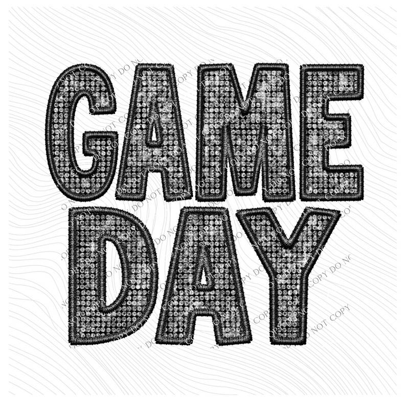 Game Day Faux Embroidery Diamonds Bling in Black Digital Design, PNG
