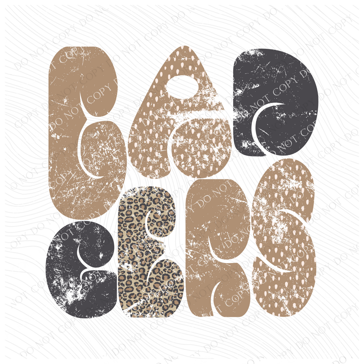 Badgers Chubby Retro Distressed Leopard print in tones of Tans & Faded Black Digital Design, PNG