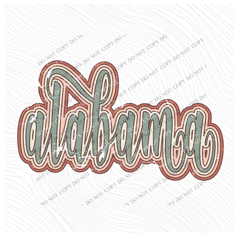 Alabama Boho Scroll Stacked Distressed in Muted Boho Colors Digital Design, PNG Only