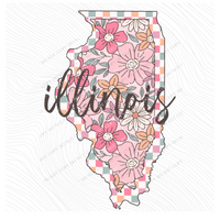 Illinois Checkered Floral in Summery Colors Digital Design, PNG
