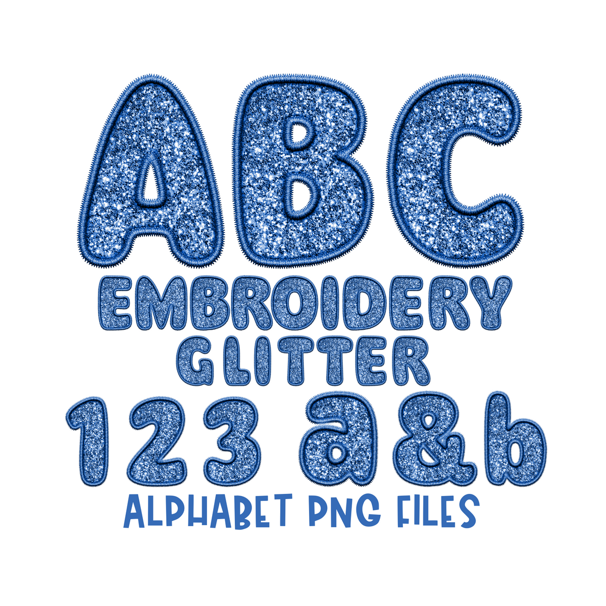Blue Embroidery Glitter Alphabet Set | PNG files Alphabet Letters, Digital Art, PNG Only