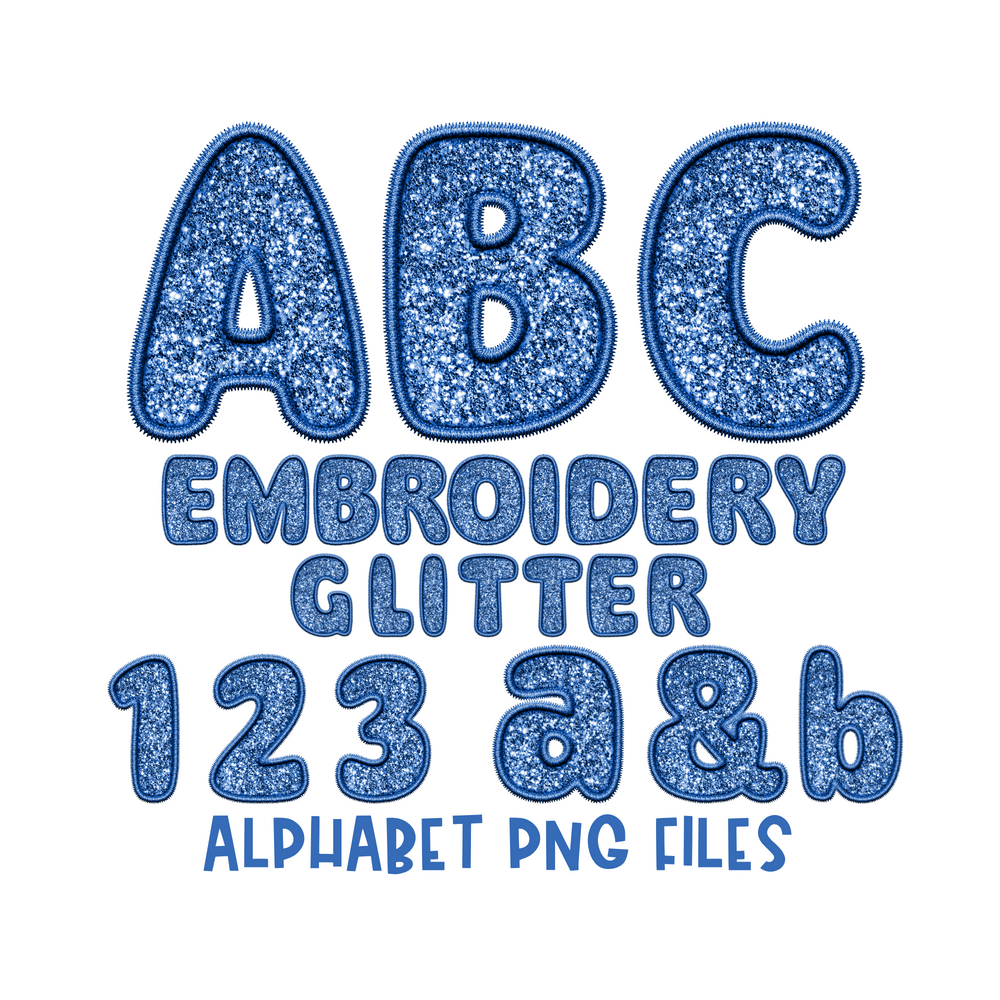 Blue Embroidery Glitter Alphabet Set | PNG files Alphabet