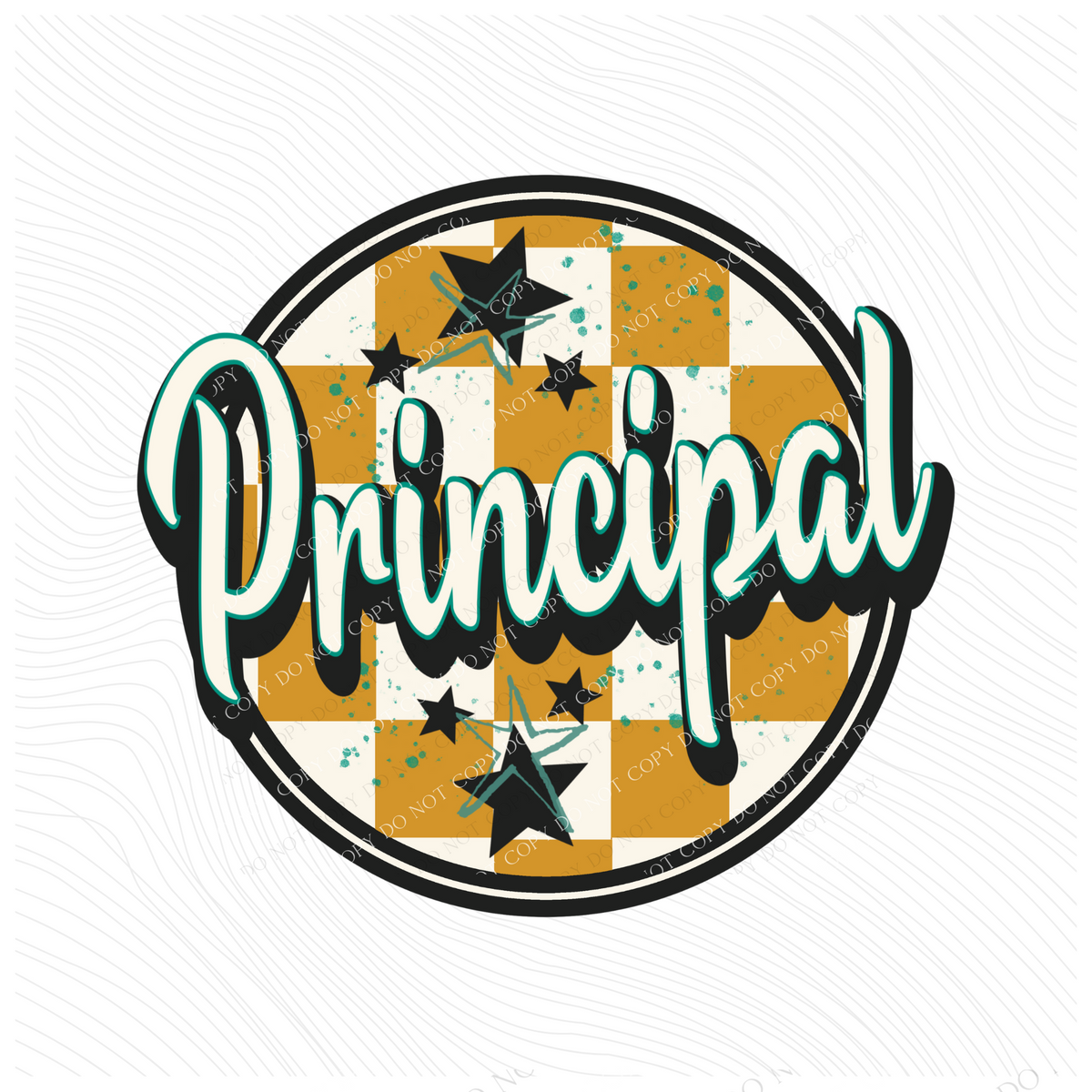 Principal Mustard Checkered Circle with Stars School Digital Design, PNG