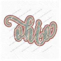 Ohio Boho Scroll Stacked Distressed in Muted Boho Colors Digital Design, PNG Only