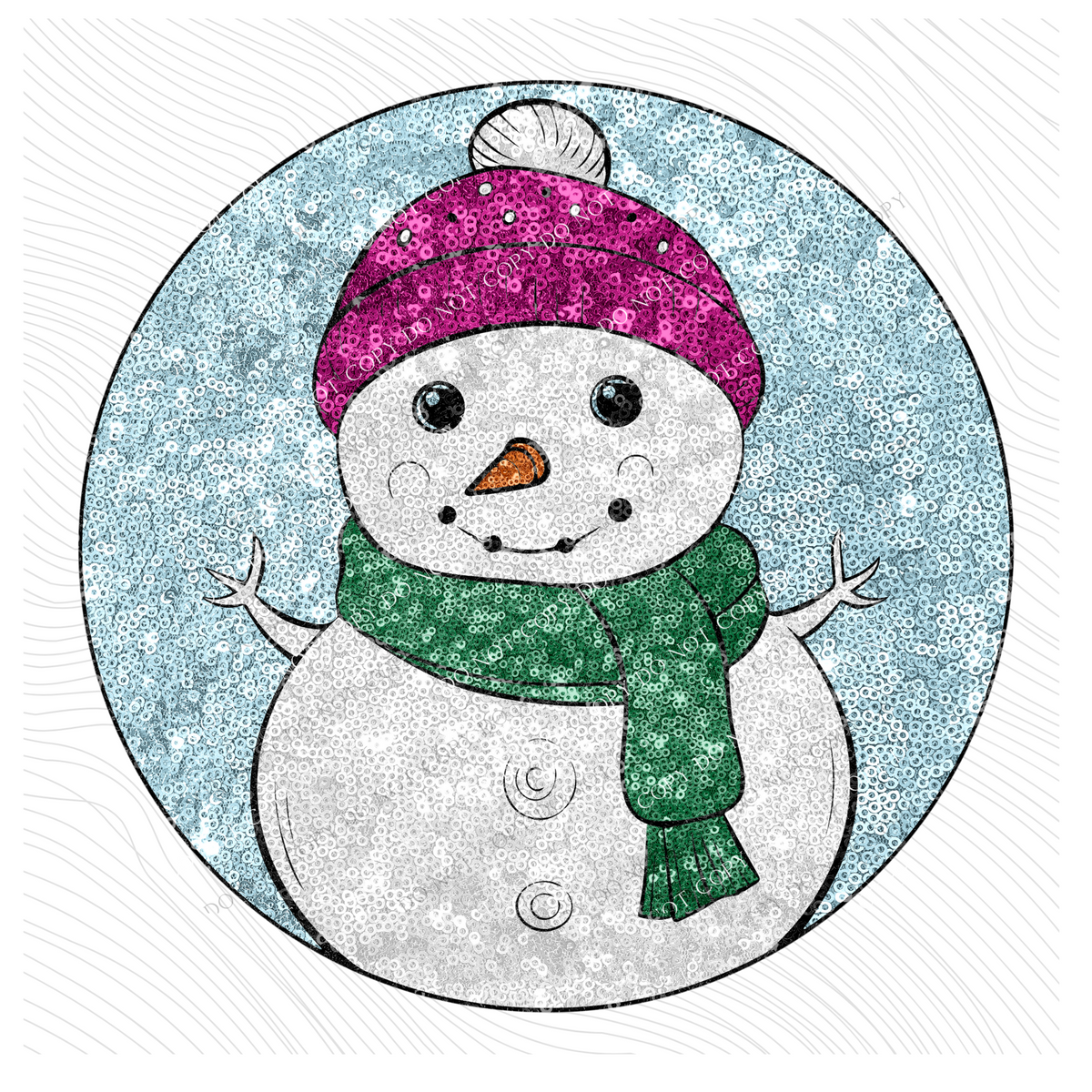 Sparkly Fun Snowman Globe with Hat & Scarf in Faux Sequin Digital Design, PNG
