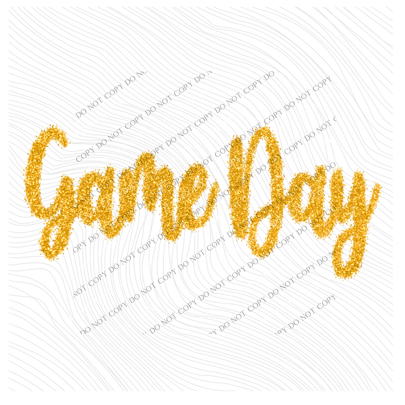 Game Day Tinsel Script Yellow Gold Digital Design, PNG