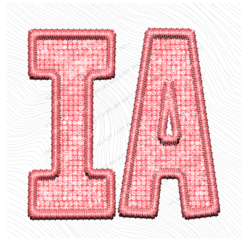 IA Iowa Faux Embroidery Diamonds Bling in Sunset Coral Digital Design, PNG