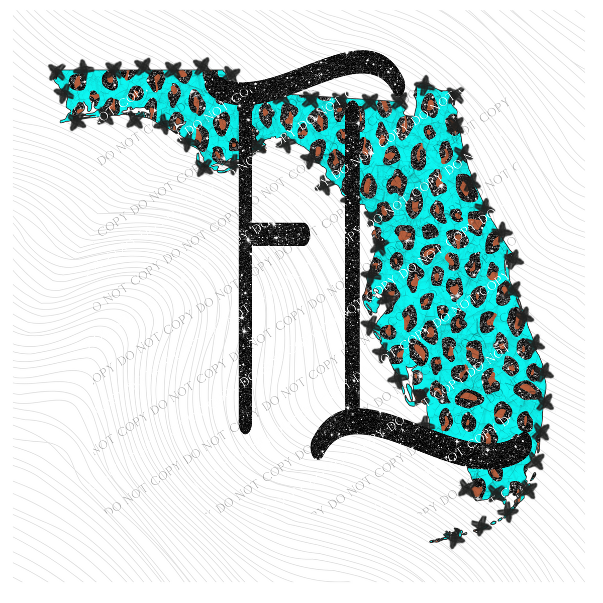 FL Florida Turquoise Marbled Effect Leopard Glitter in Turquoise & Black Digital Download, PNG