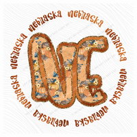 NE Nebraska Glitter Foil Pumpkins Circle Fall Digial Design, PNG