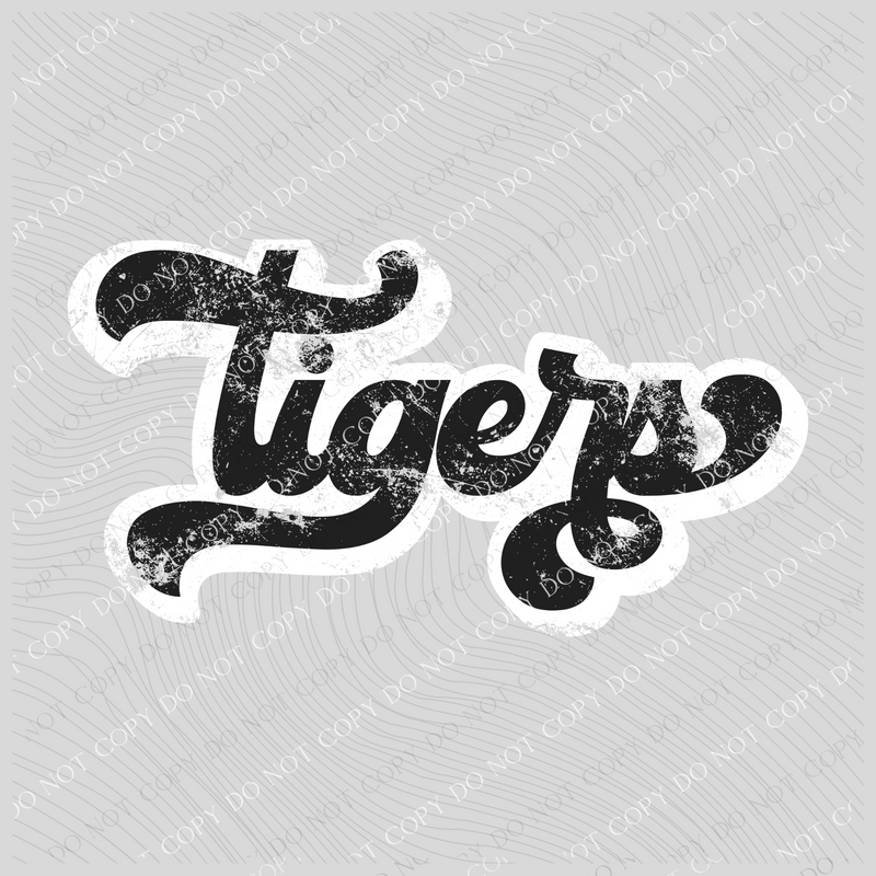 Tigers Vintage Black & White Retro Shadow Distressed Digital Download, PNG