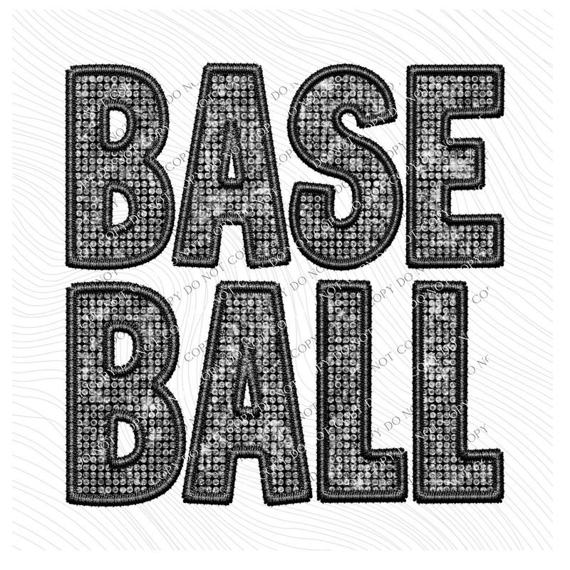 Baseball Faux Embroidery Diamonds Bling in Black Digital Design, PNG