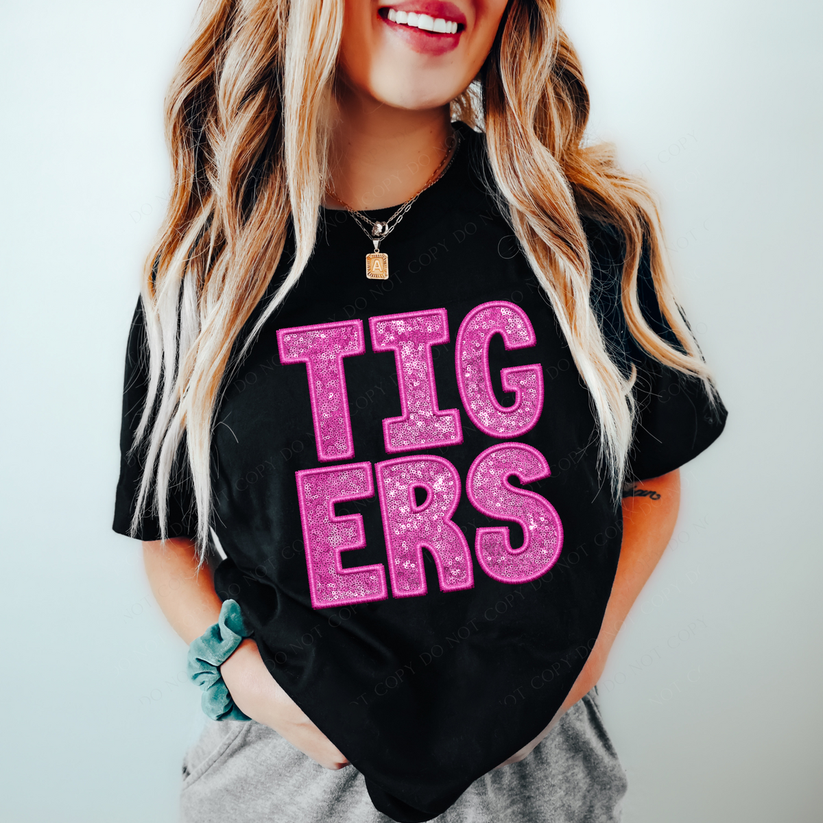 Tigers Embroidery & Sequin in Pink Mascot Digital Design, PNG