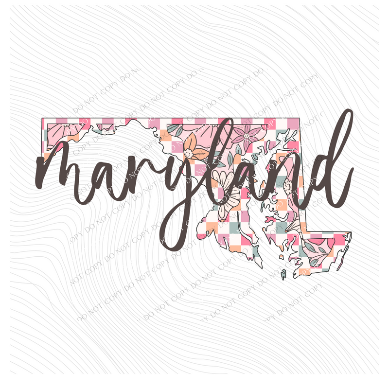Maryland Checkered Floral in Summery Colors Digital Design, PNG