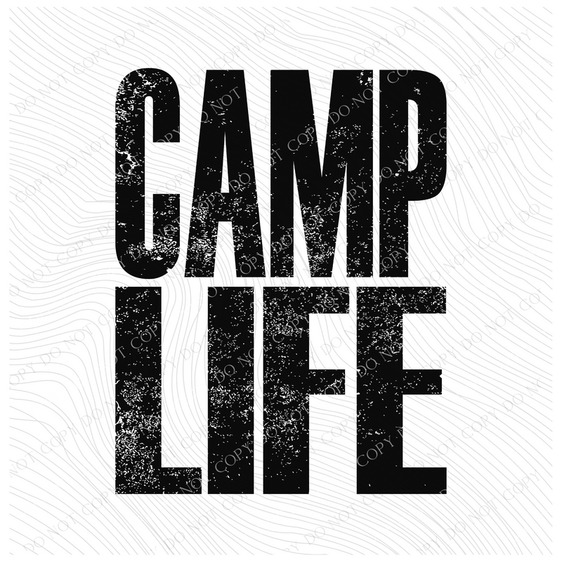 Camp Life Faded Distressed Black Digital Design, PNG