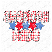 American Made Gingham with Stars. Red, White & Blue Distressed Patriotic Digital Design, PNG