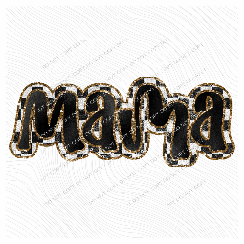 Mama Sequin Checkers with Glitter & Foil Digial Design, PNG