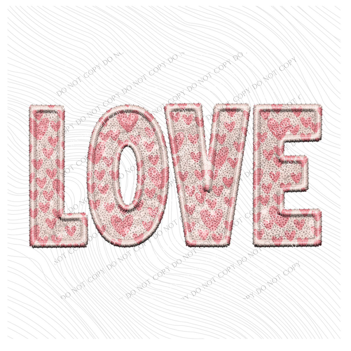 Love Faux Embroidery & Sequin Cream with Pink Hearts Valentine Digital Design, PNG