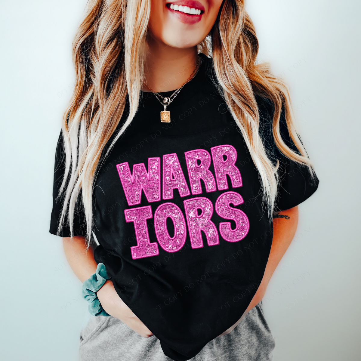 Warriors Embroidery & Sequin in Pink Mascot Digital Design, PNG
