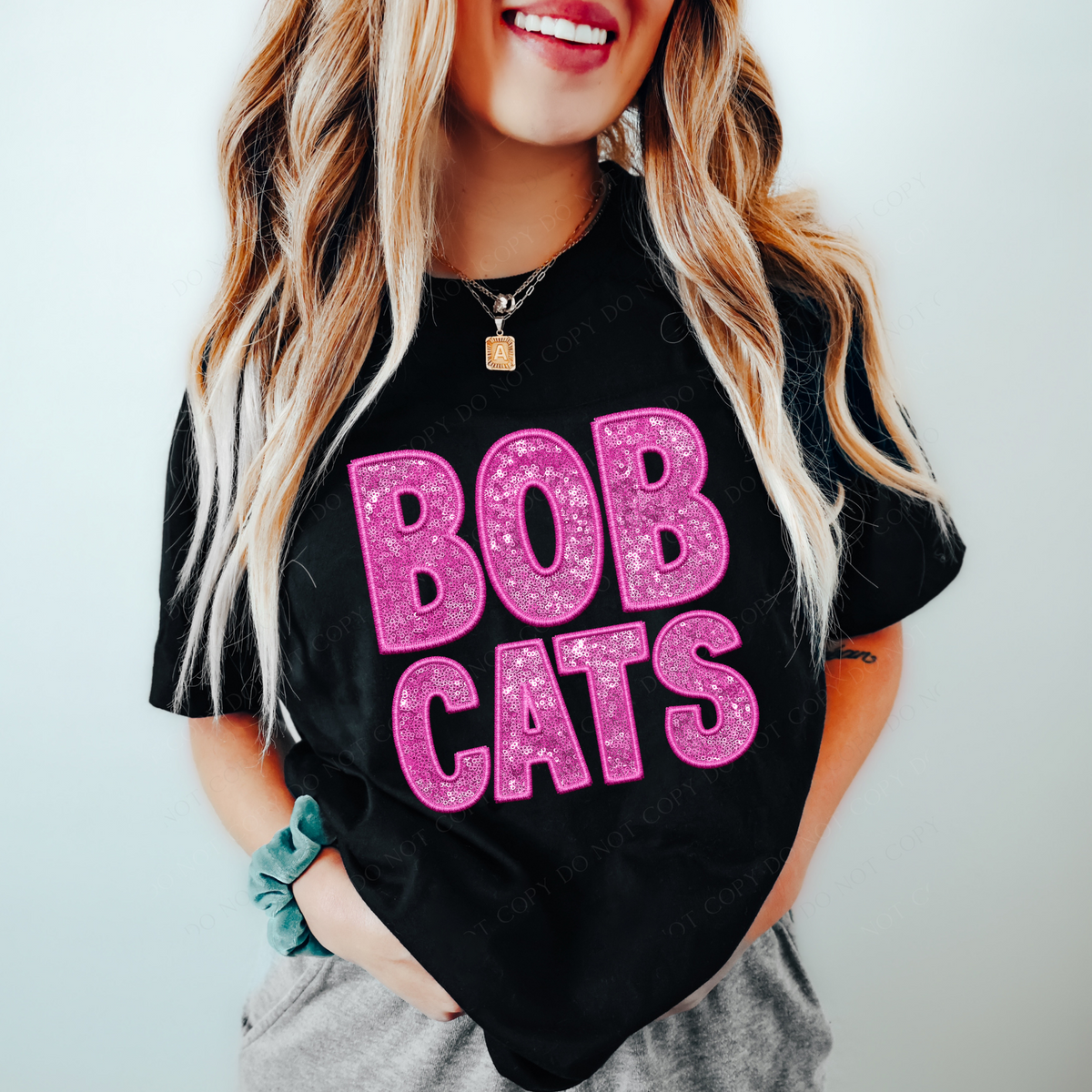 Bobcats Embroidery & Sequin in Pink Mascot Digital Design, PNG