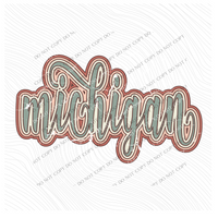 Michigan Boho Scroll Stacked Distressed in Muted Boho Colors Digital Design, PNG Only