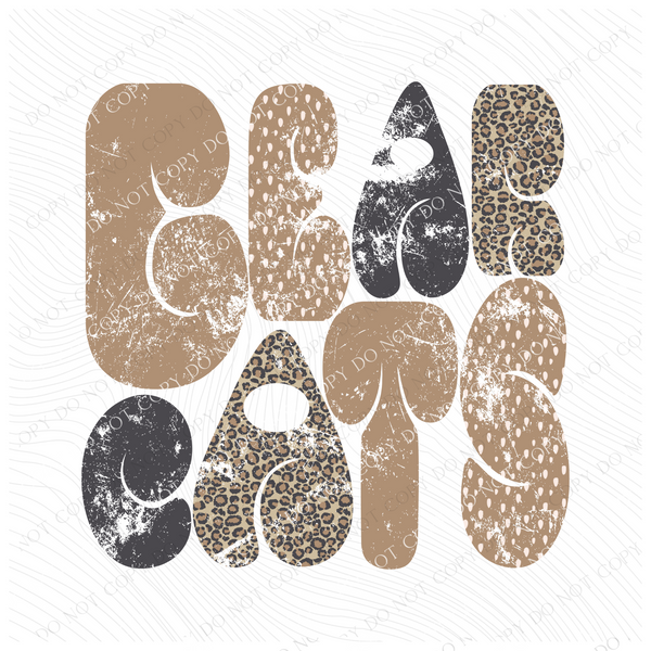 Bearcats Chubby Retro Distressed Leopard print in tones of Tans & Faded Black Digital Design, PNG