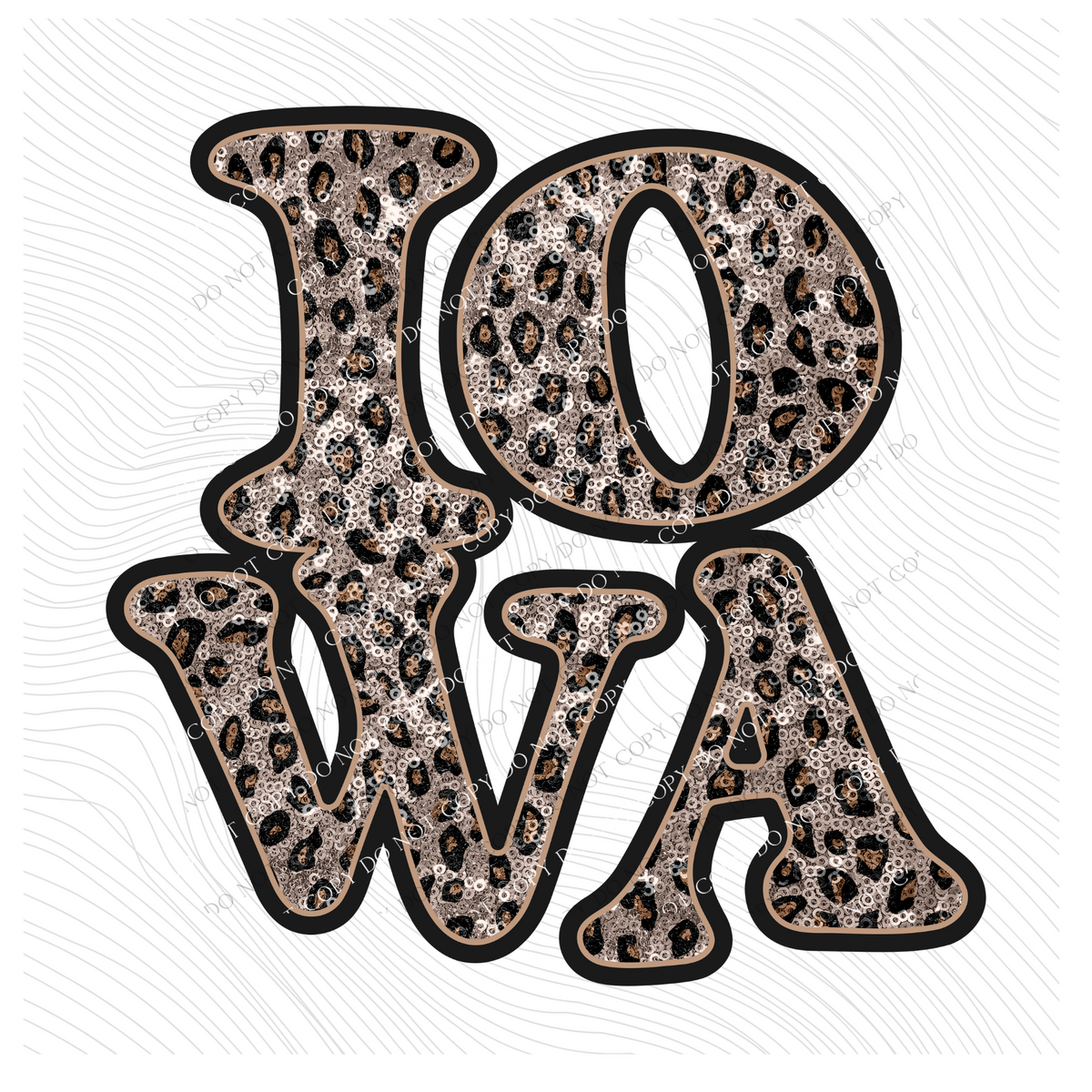 Iowa Vintage Shadow Outline in Faux Sequin Leopard Digital Design, PNG Only
