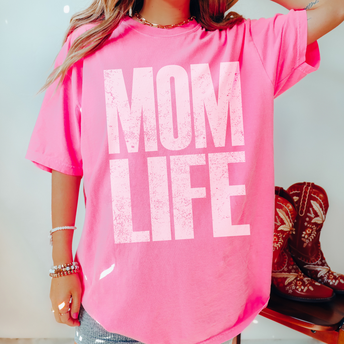 Mom Life Super Faded Distressed White Digital Design, PNG