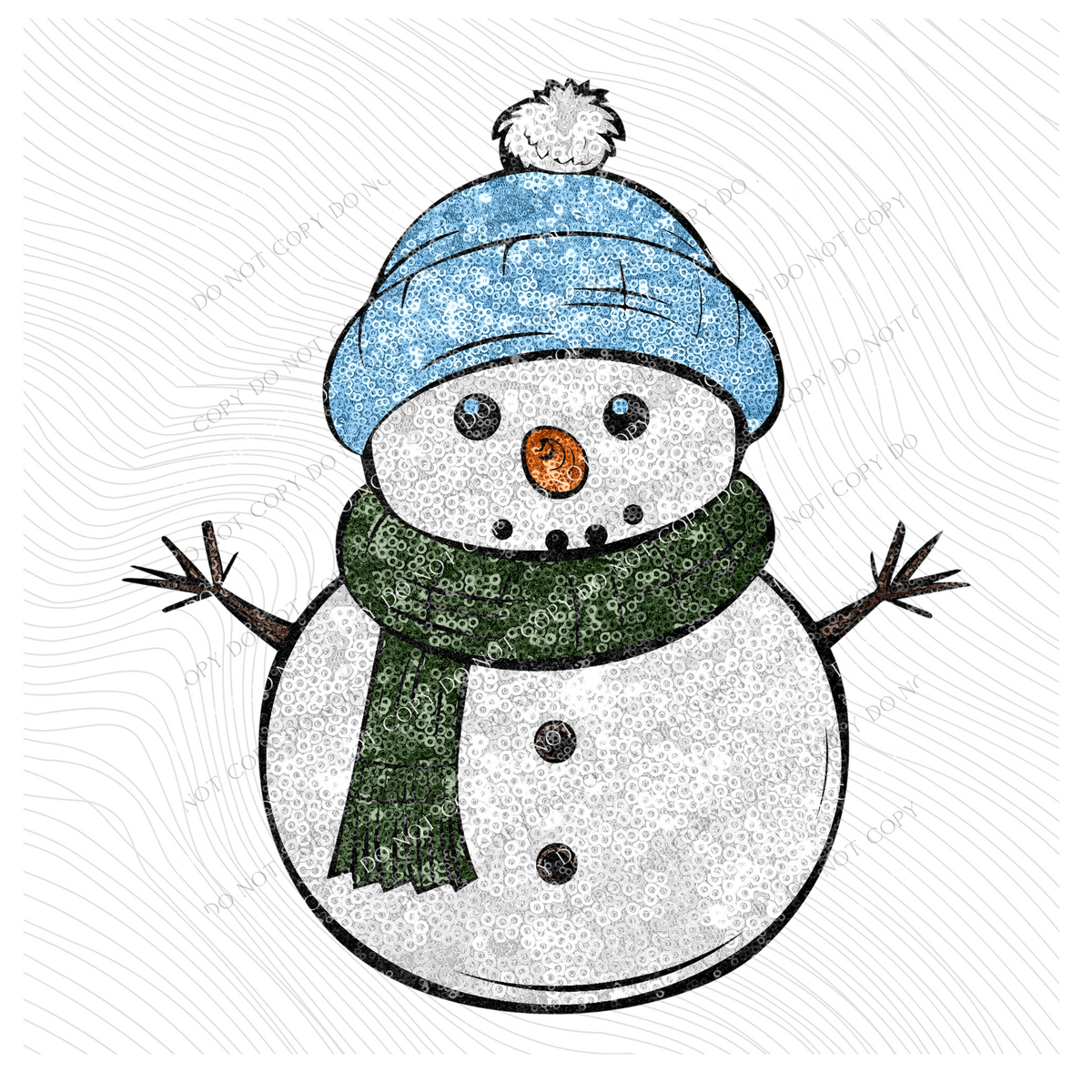 Sparkly Fun Snowman with Hat & Scarf in Faux Sequin Digital Design, PNG