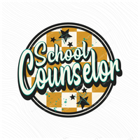 School Counselor Mustard Checkered Circle with Stars School Digital Design, PNG Mustard Checkered Circle with Stars School Digital Design, PNG