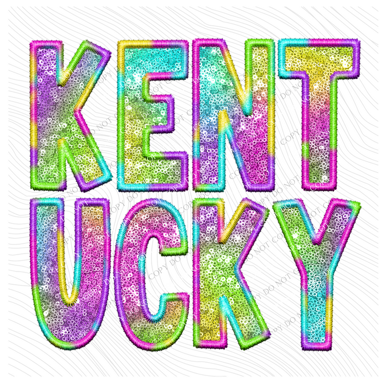 Kentucky Faux Embroidery & Sequin in Colorful Fun Tie Dye Digital Download, PNG